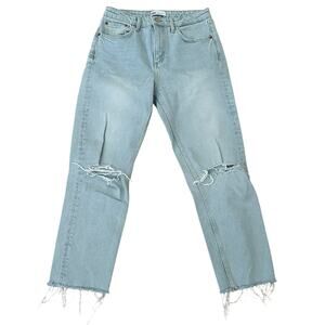 Zara Women Intentionally Distressed Raw Hem 5 Pocket Design Blue Jean Size 6